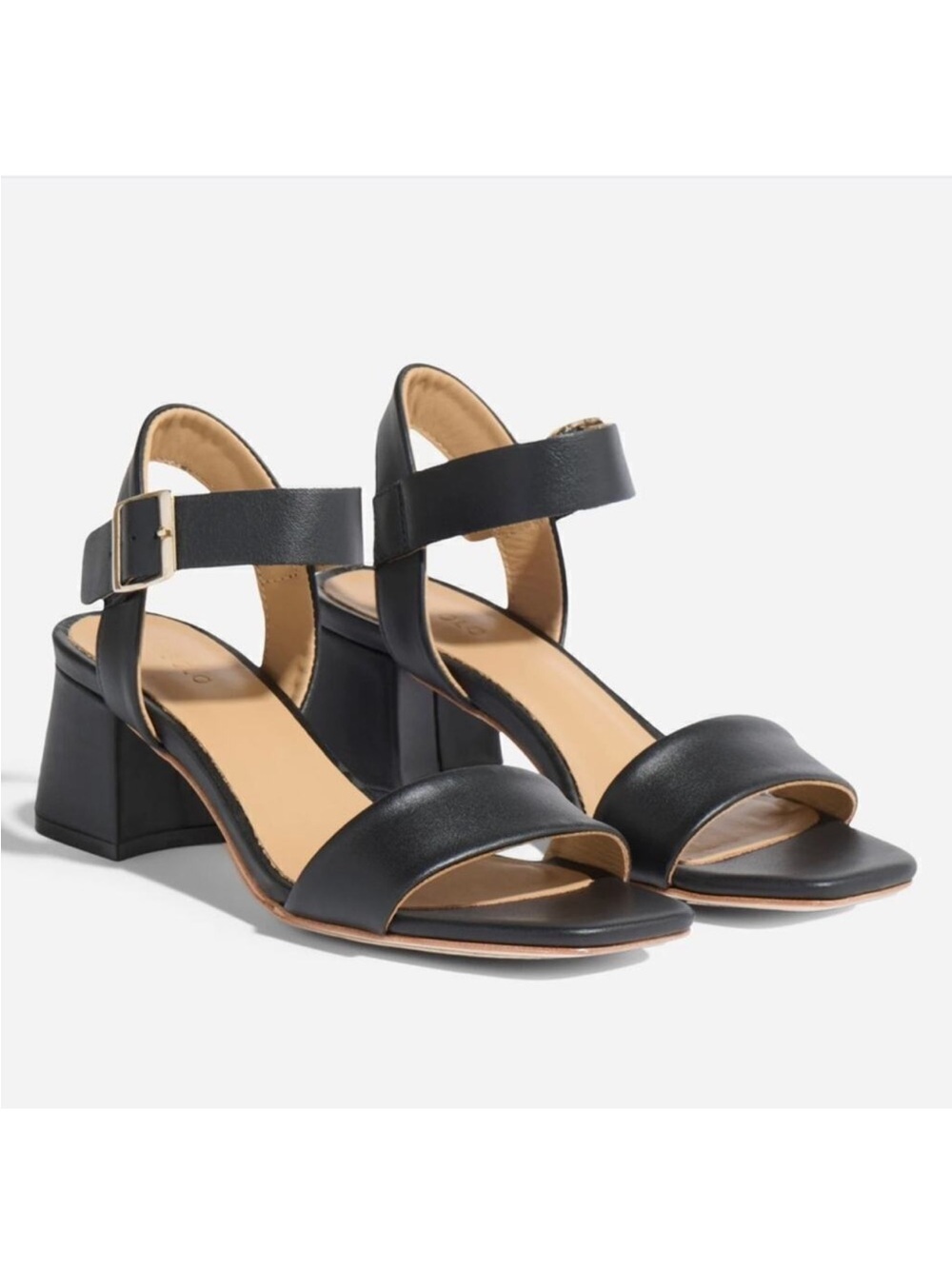 Nisolo Stella Go To Block Heel Black Leather Sandals Size 6